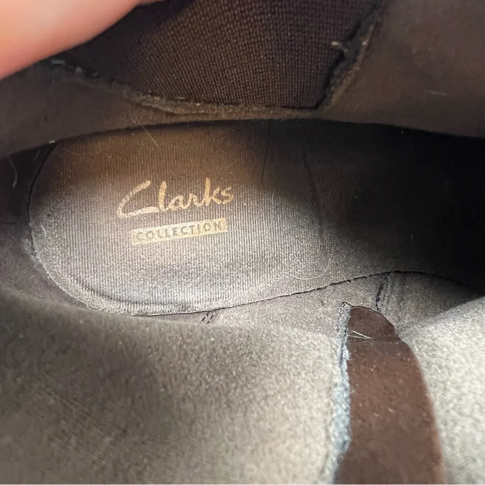 Clarks Crystal Quartz Brown Suede Wedge Ankle Boots Side Zip Womens 9M